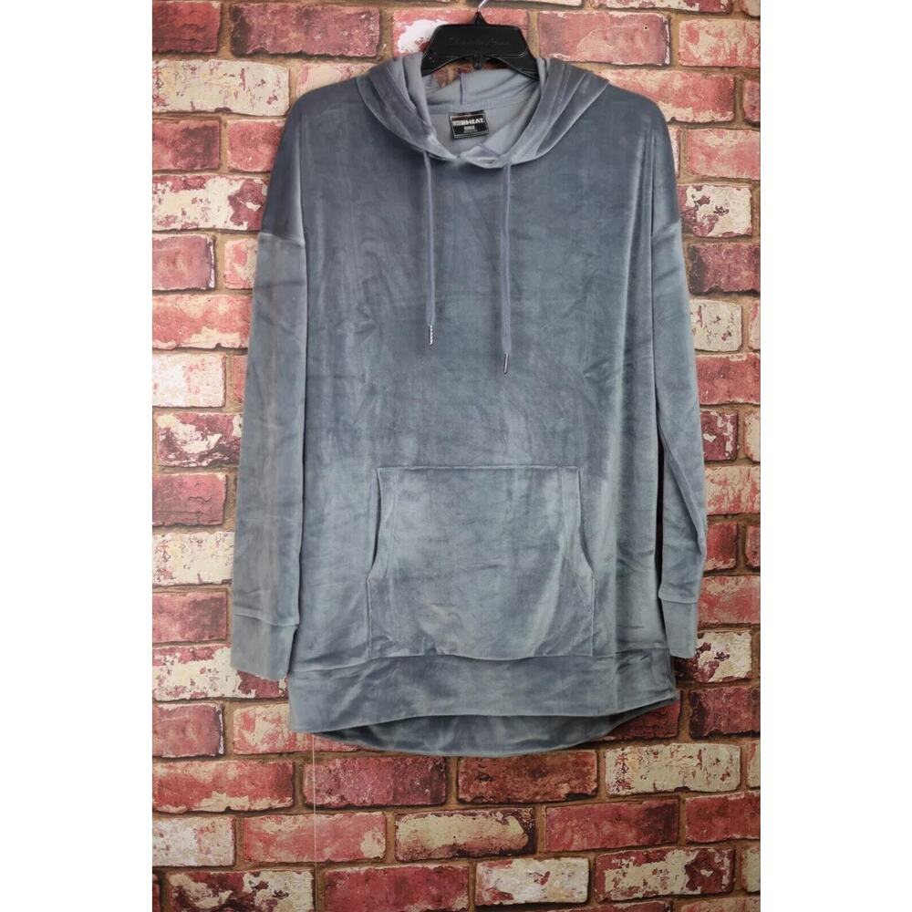 32 Degrees Heat Hoodie Pullover Womens Magnet Color Charcoal Velvet Feel NWT B74